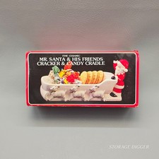 Vintage JSNY Fine Ceramic Santa and His Friends Cracker & Candy Cradle White Red picture
