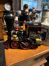 Ezra Brooks Locomotive Whiskey Decanter Advertising Bottle, Black Red Gold picture