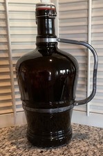 Huge 5 Liter Amber Glass With Metal Handle German Beer Growler Bottle, Rare picture