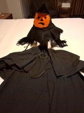Vtg 1940s Child Halloween Costume Felt JOL Witch Hat Black Cotton Dress & Caplet picture