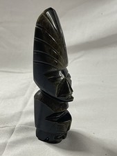 Vintage Mexico 5” Carved Gold Sheen Obsidian Mayan/Aztec Warrior Figurine picture