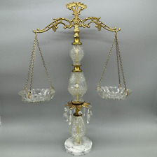 Vintage Scales Of Justice Crystal Dangle Prisms Marble Base Made In Romania picture