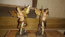 Antique 18th Century Hand Carved Wooden Angel Candle Holder picture