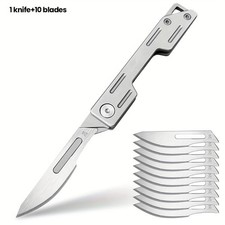 Folding Scalpel Knife, Pocket Knife with 10pcs #24 Replaceable Blades-US picture