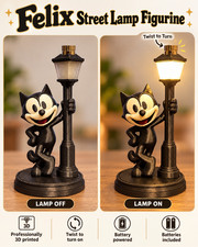 Felix the Cat Street Lamp Figurine 3D Printed Twist to Turn On Light Up Decor picture