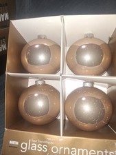 Martha Stewart Handmade Glass Christmas Ornaments Gold Round Baubles 4pc Hanging picture