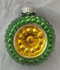 Vintage Shiny Brite Green & Gold Bumpy Indent Christmas Ornament Mint Condition  picture