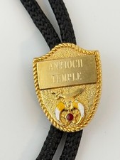 Vintage Antioch Temple Shriners Bolo Tie Masonic Freemason Western Gold Tone picture