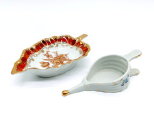 Pair Vintage Limoges France Porcelain Leaf Dishes Floral Gilt Trinket Bowls picture