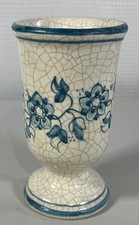 Benlloch España Vintage Blue and White Crazed Glaze Footed Vase Studio Art picture