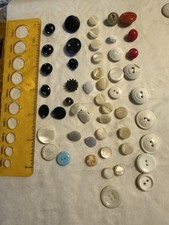 Lot of 51 Vintage Glass Buttons Czech Gold Luster  Black Faceted Milk Glass picture