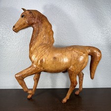 Vintage Brown Leather-wrapped Horse Statue Figure 21