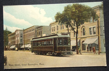 trolley on Main Street, Great Barrington MA MASS postcard picture
