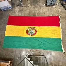 Vintage 50s 60s Bolivian Flag Huge 9x6 Foot Cotton Linen picture