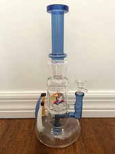 11.5” Premium Glass Water Pipe Shower Spinning Color Cube Perc Blue 14mm picture