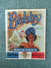 Vintage 1930s Bobby Spiritueux Rhum Vieux Label Rum Black Americana French NOS picture