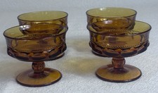 Vintage Indiana Glass Amber Thumb Print Footed Sherbert Glasses/Cups Quantity 4 picture