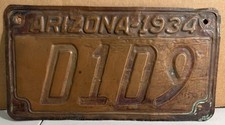VINTAGE EXPIRED 1934 COPPER ARIZONA LICENSE PLATE  D1D9 picture