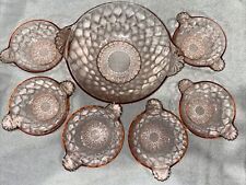 VINTAGE PINK DEPRESSION GLASS TWO FAN HANDLED THUMBPRINT SERVING BOWLS picture