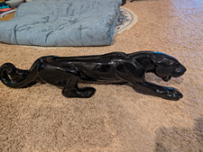 Vintage 96 Haeger Black Panther Ceramic Figurine Glossy Finish Collectible Decor picture