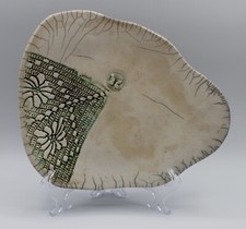 Vintage 1995 Raku Veins Glazed Applied Butterfly Art Pottery Console Dish Signed picture