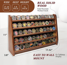 Challenge Coin Display Case 5 Rows Military Coin Walnut Wooden Holder Rack Stand picture