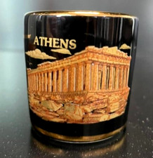 D Strigos VTG Handmade 24K Gold Black Ceramic Shot Glasses (2) Parthenon Greece picture