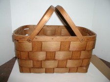 VTG Wide woven reed pine gathering farm basket with double handle 1940's picture