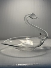 Art Glass Swan Open Bowl, Clear Glass Candy/Nut Dish, Trinket Dish picture