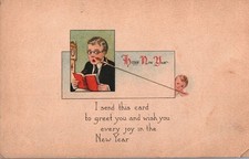 VINTAGE POSTCARD HAPPY NEW YEAR GREETING POSTCARD BOY AND YOUNG CHILD picture