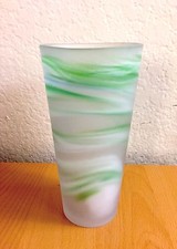 Art glass vase Satin white and green spiral swirl 8