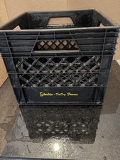 Vintage Schneider Dairy Farms Black Plastic Milk Crate 10x13 Farmhouse Storage picture