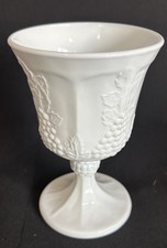 Vintage Indiana Glass Harvest Grape Milk Glass Stemmed Goblet 5.5” H picture