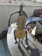 Brass Cello Player Mid-Century Modern Sculpture Musician picture