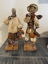Lot Of 2 Vintage Mexican Folk Art Paper Mache Figurines Old Man And Woman 13” picture