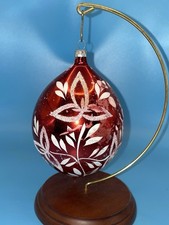 Vtg Jumbo Mercury Glass Red Teardrop Floral Mica Christmas Ornament 5.5” picture