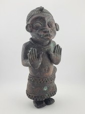 Vintage 1940's African Bronze Figure Rare Benin Style Tribal Bronze Sculpture 9” picture