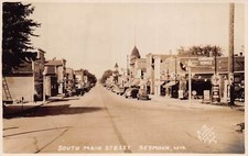 J74/ Seymour Wisconsin RPPC Postcard c40-50s Street View Stores 115 picture