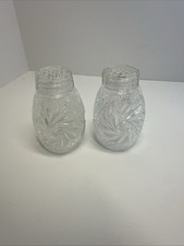 Vintage Czechoslovakia Cut Glass Salt Pepper Shakers Pinwheel Starburst 3” picture