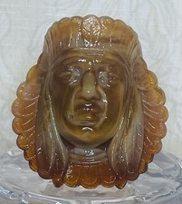 Vintage 1983 Pisello Chocolate Slag Glass Native American Chief Toothpick Holder picture