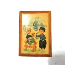 Vintage Dutch Boy Girl Wooden Wall Hanging Plaque 5 x 7 picture