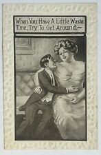 Man Hugs Woman With Big Waist And Chest ￼Funny Vintage Postcard picture