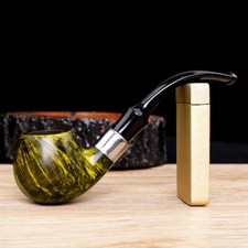 Handmade Briar Pipe Wooden Curved Stem Tobacco Smoking Pipe With Decoration Ring picture