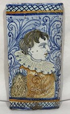 Antique Italian Castelli Painted Majolica Terracotta Brick Tile Renaissance Man picture