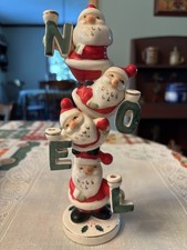 Vintage MCM Ceramic Brinnco Stacked Santa NOEL Totem Pole Candelabra Figurine picture