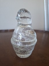 Vintage Clear Pressed Glass Chick Nest Candy Dish Covered Trinket Box Ząbkowice picture