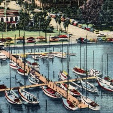 1949 Postcard Florida Yacht Club St. Petersburg Bird's Eye View Boats Ships Dock picture