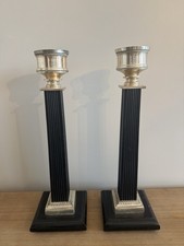 John-Richard JRA-7259 Pair Black Fluted Column Silver Urn Candlesticks picture