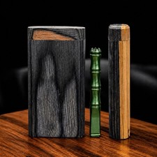 4” Black & White Wooden Dugout w/ Sharp Green Metal One Hitter Pipe picture
