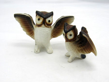Vtg Hand Painted Bone China Owl Figurine Set of 2 Wings Up Made in Japan 2